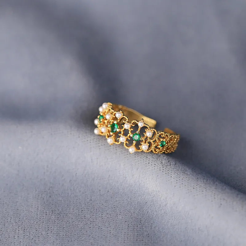 Georgian Pearl Green Ring