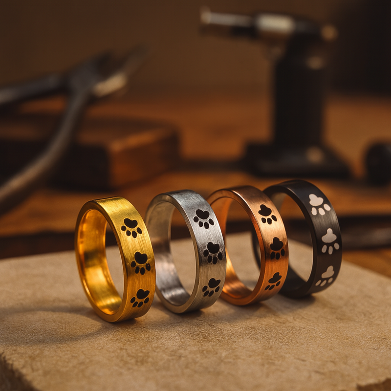Handcrafted Paw Print Ring In Stainless Steel