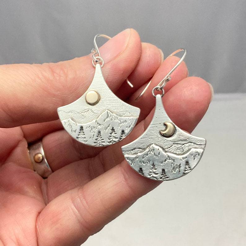 Boho Sun And Moon Of Natura Silver Earrings