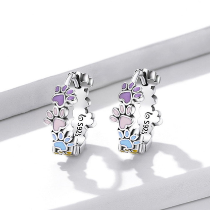 Colourful Paws Hoops Sterling Silver
