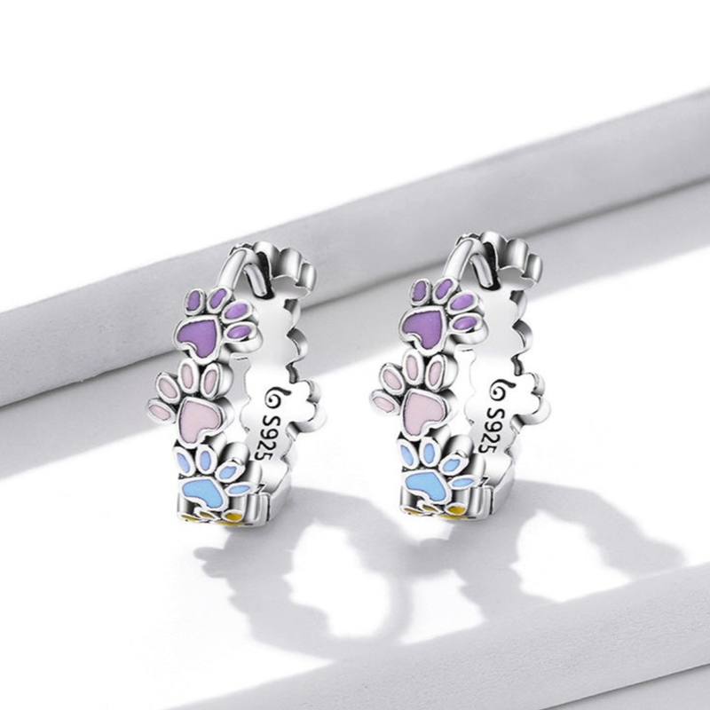 Colourful Paws Hoops Sterling Silver