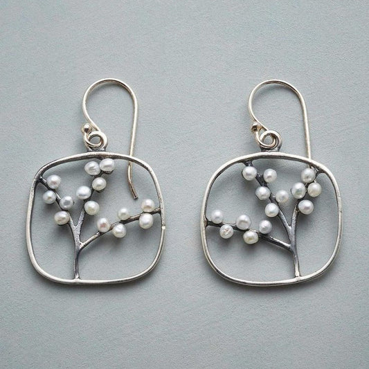 Vintage Hollow Pearl Tree Earrings