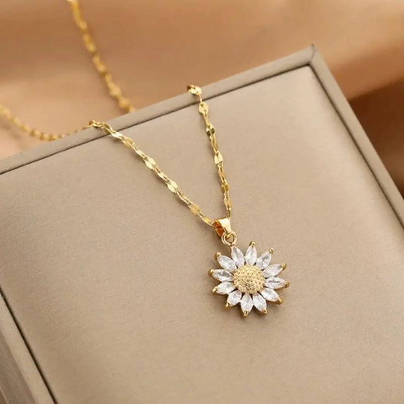 Crystal Sunflower Necklace In Gold