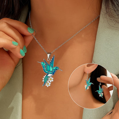 Beautiful Turquoise Hummingbird Necklace With Bonus Earrings – Offer