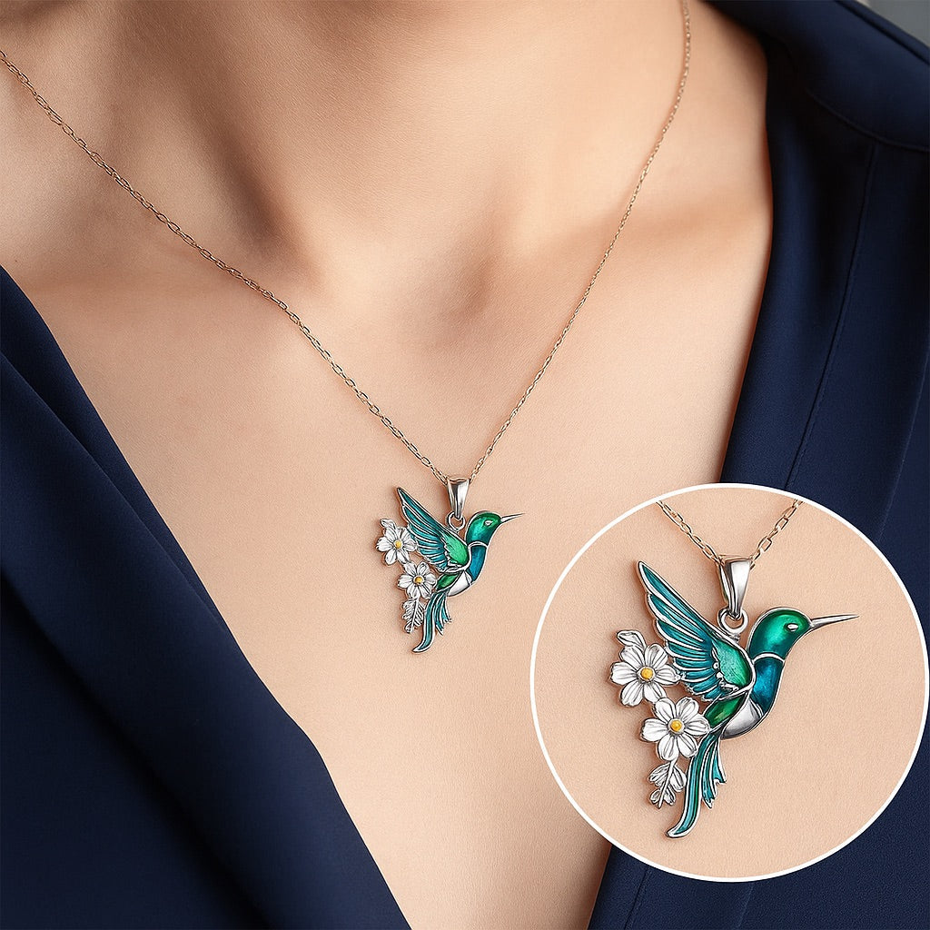 Beautiful Turquoise Hummingbird Necklace With Bonus Earrings – Offer