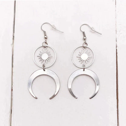 Stainless Steel Half Moon Crescent Earrings And Solar Talisman