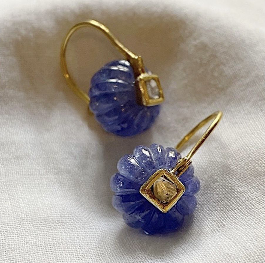 Blue Carved Bloom Earrings