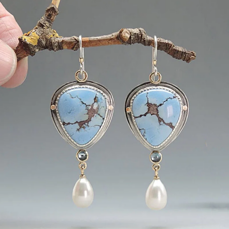Vintage Blue & Pearl Stone Earrings