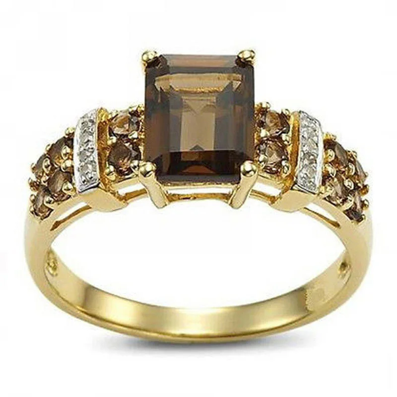 Vintage Brown Crystal And Gold Ring
