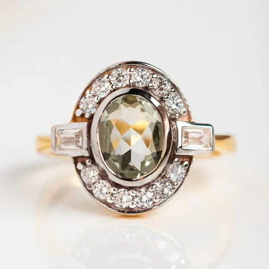 Vintage Green Olive Crystal Ring