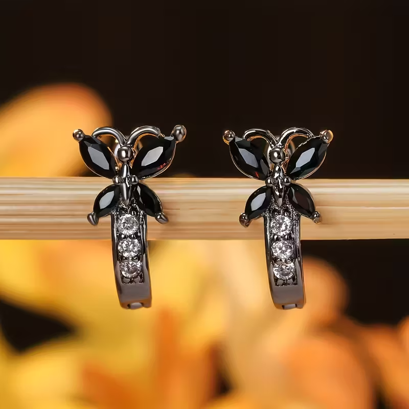 Black Butterfly Crystal Earrings