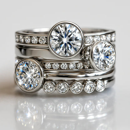 Vintage Silver & Crystal Layered Ring