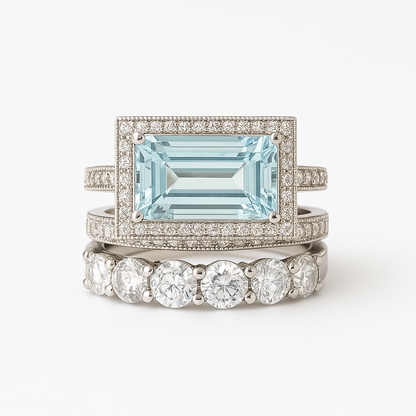 Ocean Silver Turquoise Glass Ring Set