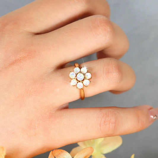 White Opal Flower Ring
