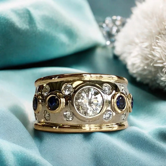 Vintage Blue & White Zirconia Gold & Silver Ring