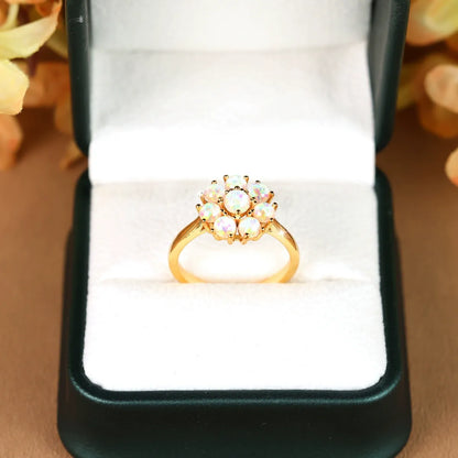 White Opal Flower Ring