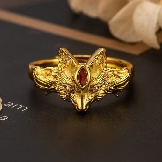 Red Crystal Golden Fox Ring
