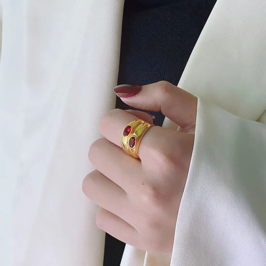 Red Stone Gold Forged Ring