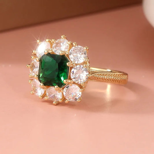 Emerald & Zirconia Square Ring