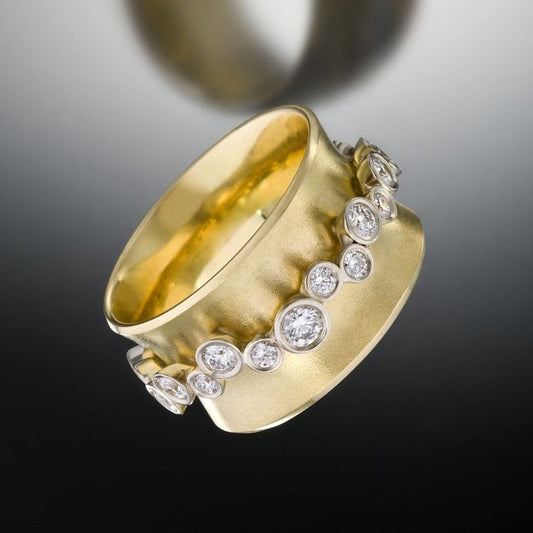 Vintage Inlaid Flower Golden Plated Ring
