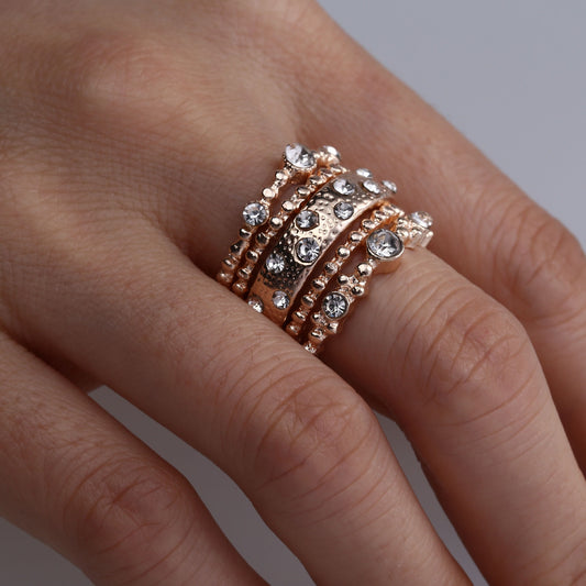 Crystal Stack Gold Thick Ring Set