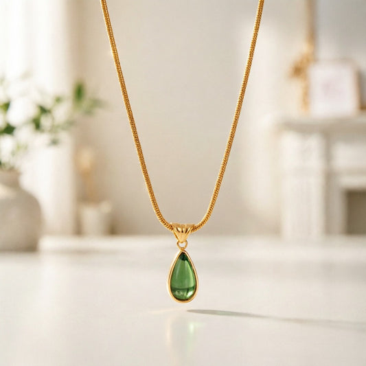 Vintage Green Crystal Water Drop Necklace