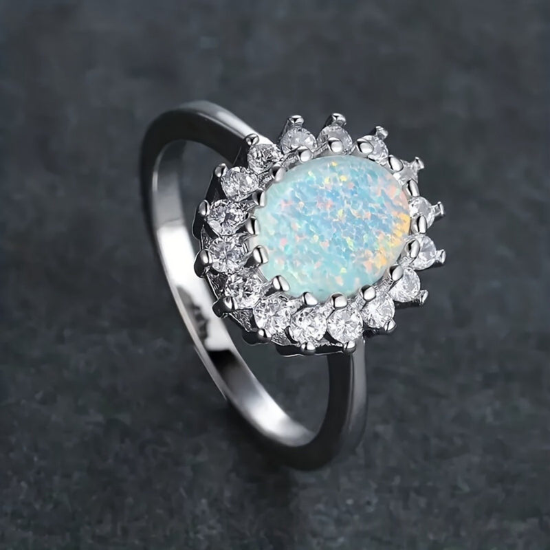 Vintage Opal Blue Silver Ring