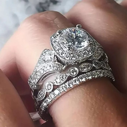 White Crystalline Stone Silver Ring