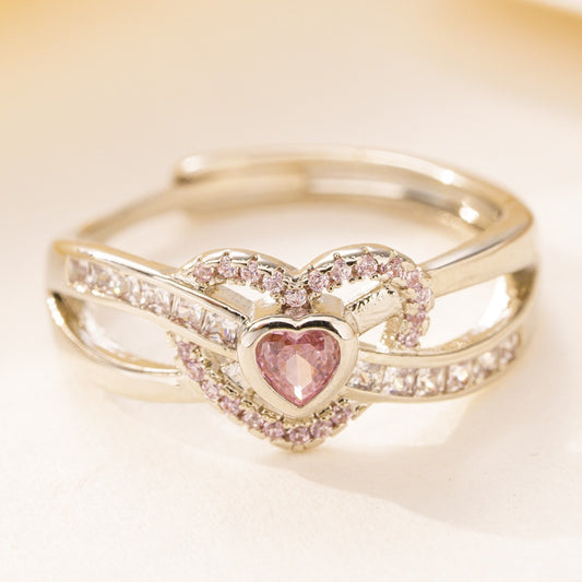Heart Rose Crystal Gold Ring