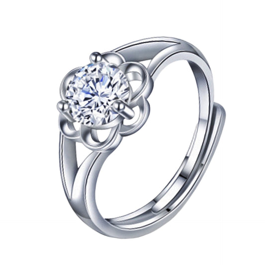 Crystal Flower Orbit Silver Ring