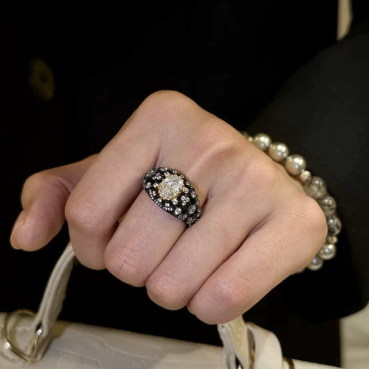 Vintage Dark & White Glass Ring