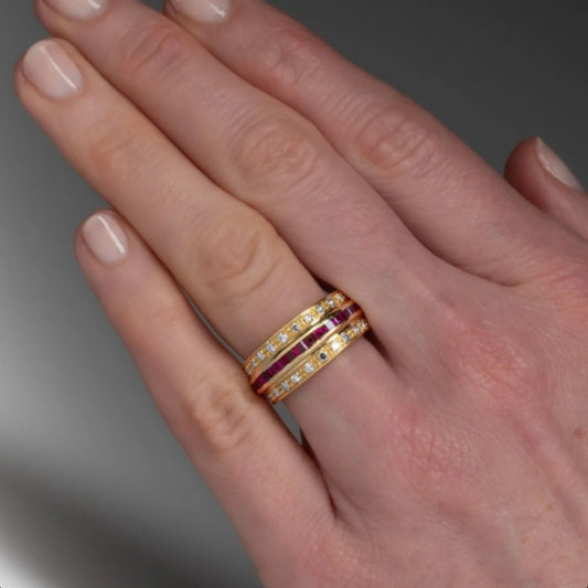 Garnet Enamel Zirconia Ring Set
