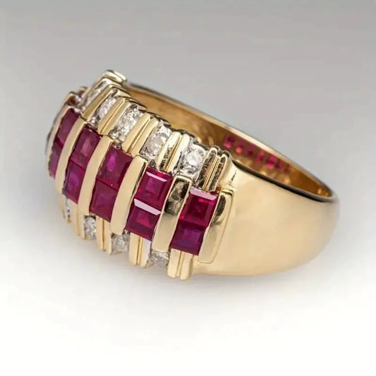 Vintage Garnet Glass Gold Thick Ring