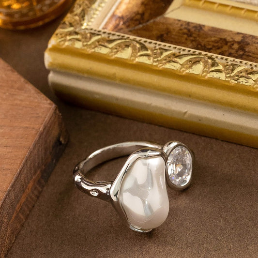 Vintage Baroque Pearl Silver Ring
