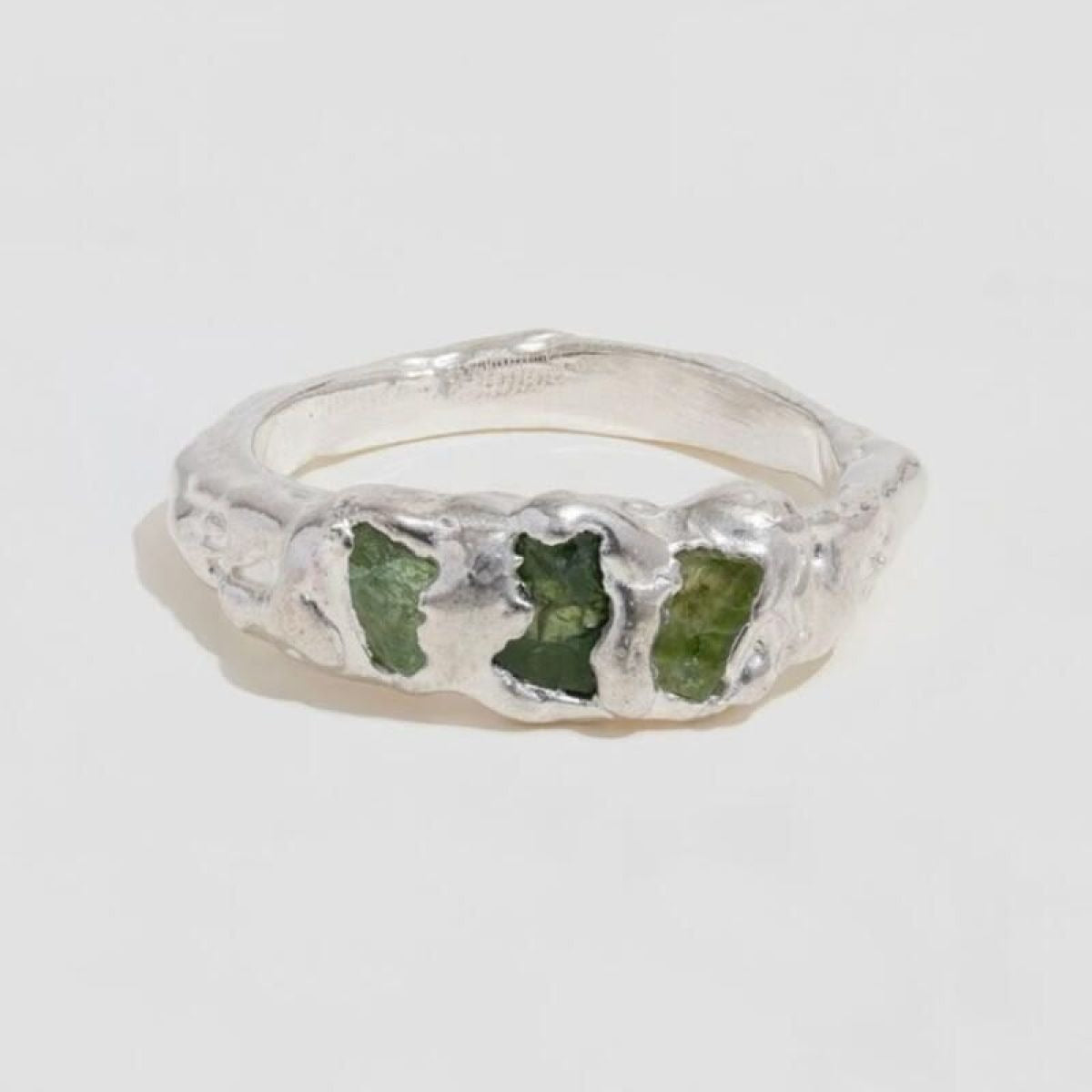 Green Inlaid Stone Forged Ring Set