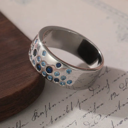Vintage Inlaid Blue Crystals Silver Ring