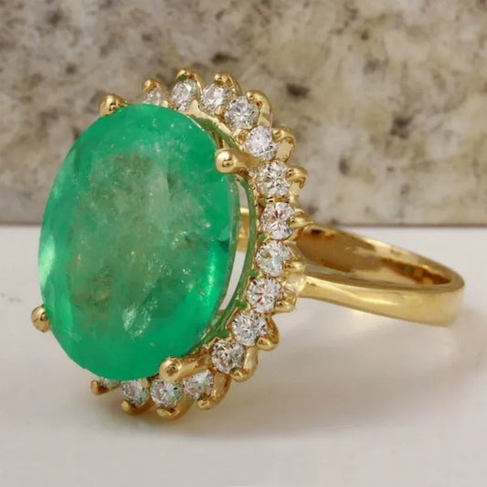 Elegant Green Stone 14K Gold Ring