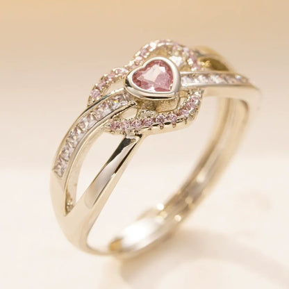 Heart Rose Crystal Gold Ring