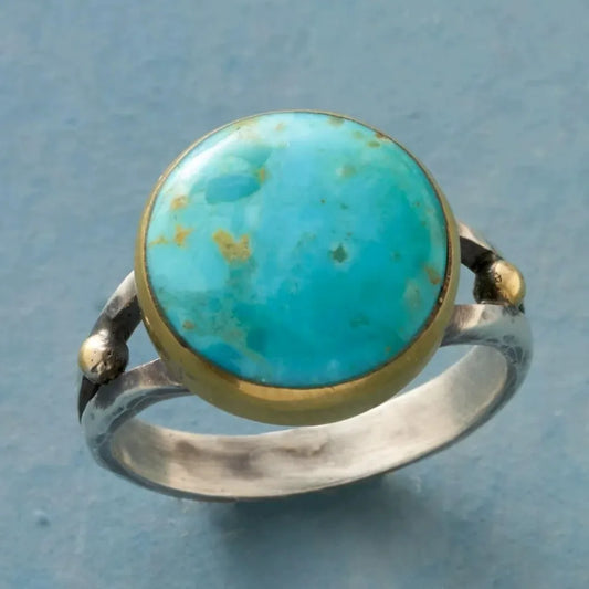 Green Round Stone Silvered Ring