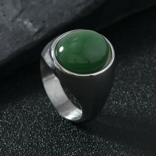 Green Olive Round Glass Static Ring