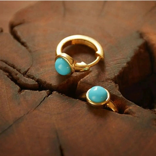 Vintage Turquoise Stone Golden Earrings