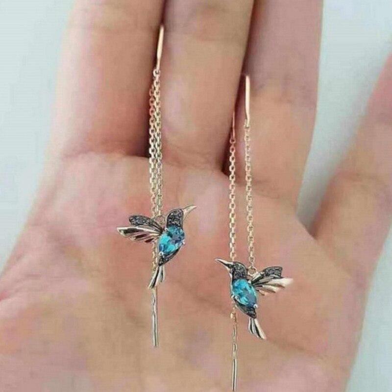 Elegant Sparkling Rhinestone Hummingbird Dangle Earrings