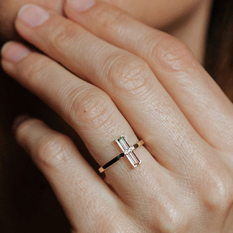 Rectangular Colorful Crystal Ring
