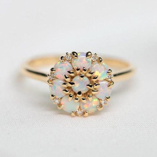 White Opal Flower Ring