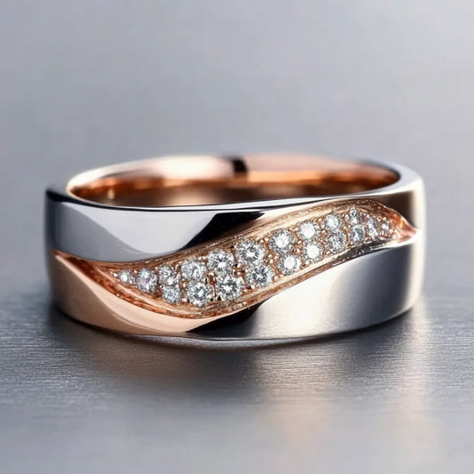 Vintage Rose Wavy Zirconia Silver Ring